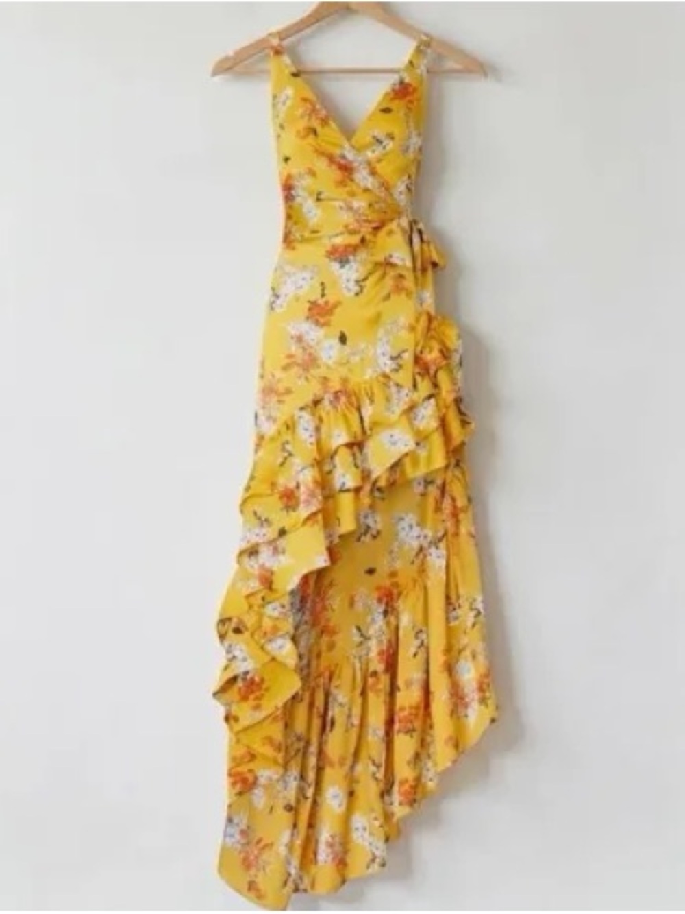 Bronx and Banco Narciss Yellow Floral Ruffle High Low Maxi Dress S $580